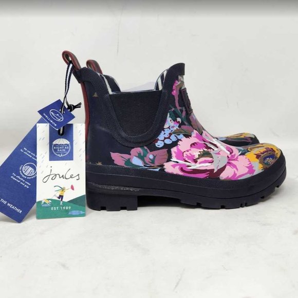 Joule Shoes Womens 6 Joules Navy Floral Wellibob Short Rain Boots